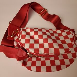 Checkered Crossbody Bum Bag Red and White